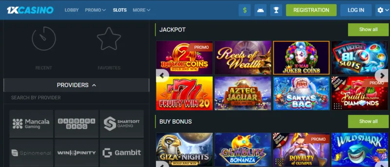 1xСasino casino interface